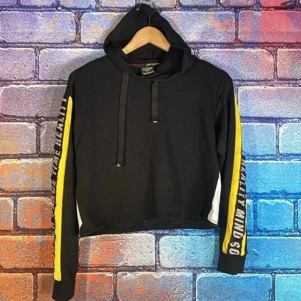 Marvel Avengers Women’s Black Yellow Cropped Hoodie XS - Picture 2 of 7